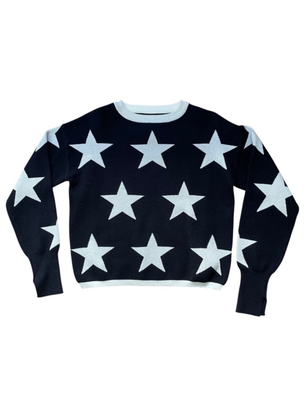 Women’s Star Intarsia Knit Sweater Size Medium Black Silver Wool Blend - Picture 1 of 8